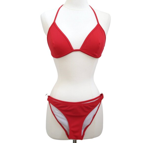 SOLID & STRIPED Red halter bikini top L bottom S - Picture 3 of 6